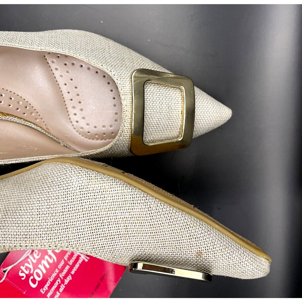 NWT -DEXFLEX Comfort Pumps Heels Textile Upper Gold Tone Metal Buckle Size 8 M - Picture 6 of 12